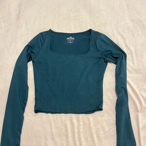 Hollister Teal Square-Neck Long Sleeve Crop Top